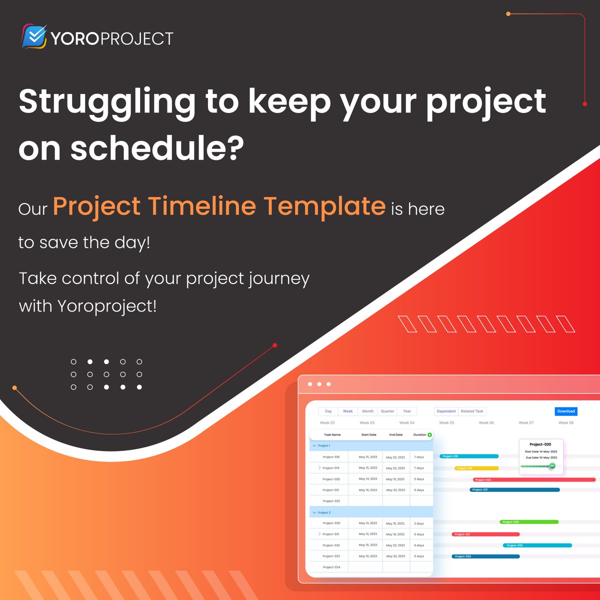 Boost your project efficiency with our easy-to-use #ProjectTimeline Template!

Easily visualize deadlines, track progress, and ensure timely delivery with our user-friendly template!

Stay on track and hit your project milestones with ease!

Download now: yoroflow.com/project-timeli…