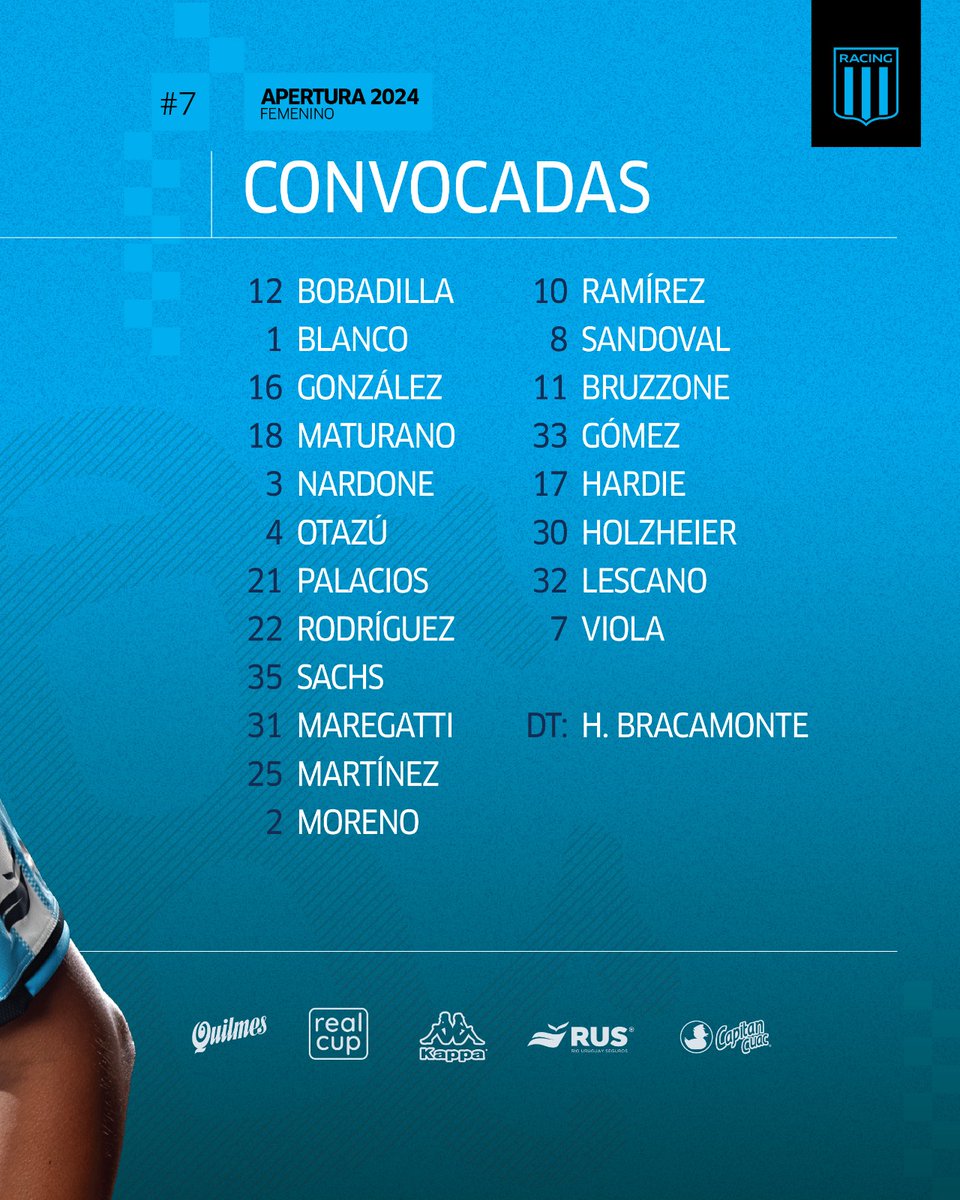 📋 Convocadas para el partido de este sábado a las 15:00, ante Huracán, por la 7ª fecha del Torneo Apertura. ¡VAMOS RACING! 👊🏻