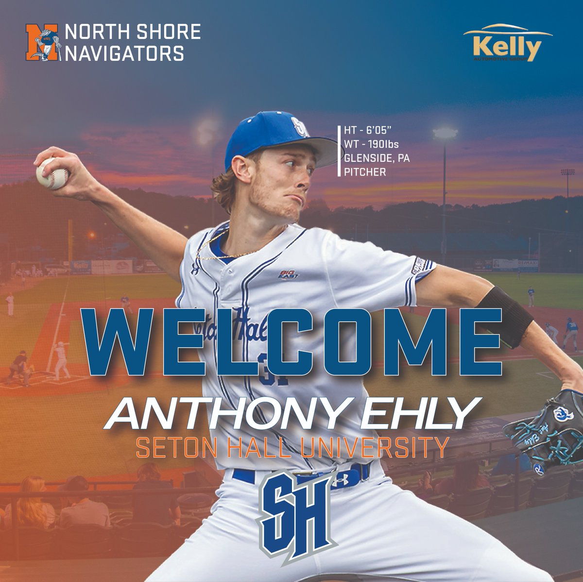 🤝 𝐌𝐄𝐄𝐓 𝐓𝐇𝐄 ‘𝟐𝟒 𝐍𝐀𝐕𝐒 ⚾️ It's our first of three #NavsNation newcomers from a familiar place! Leading off our @SHUBaseball group is pitcher Anthony Ehly, who has 27 K's in 31.1 innings as a sophomore. The righty has pitched in 11 games, starting four.