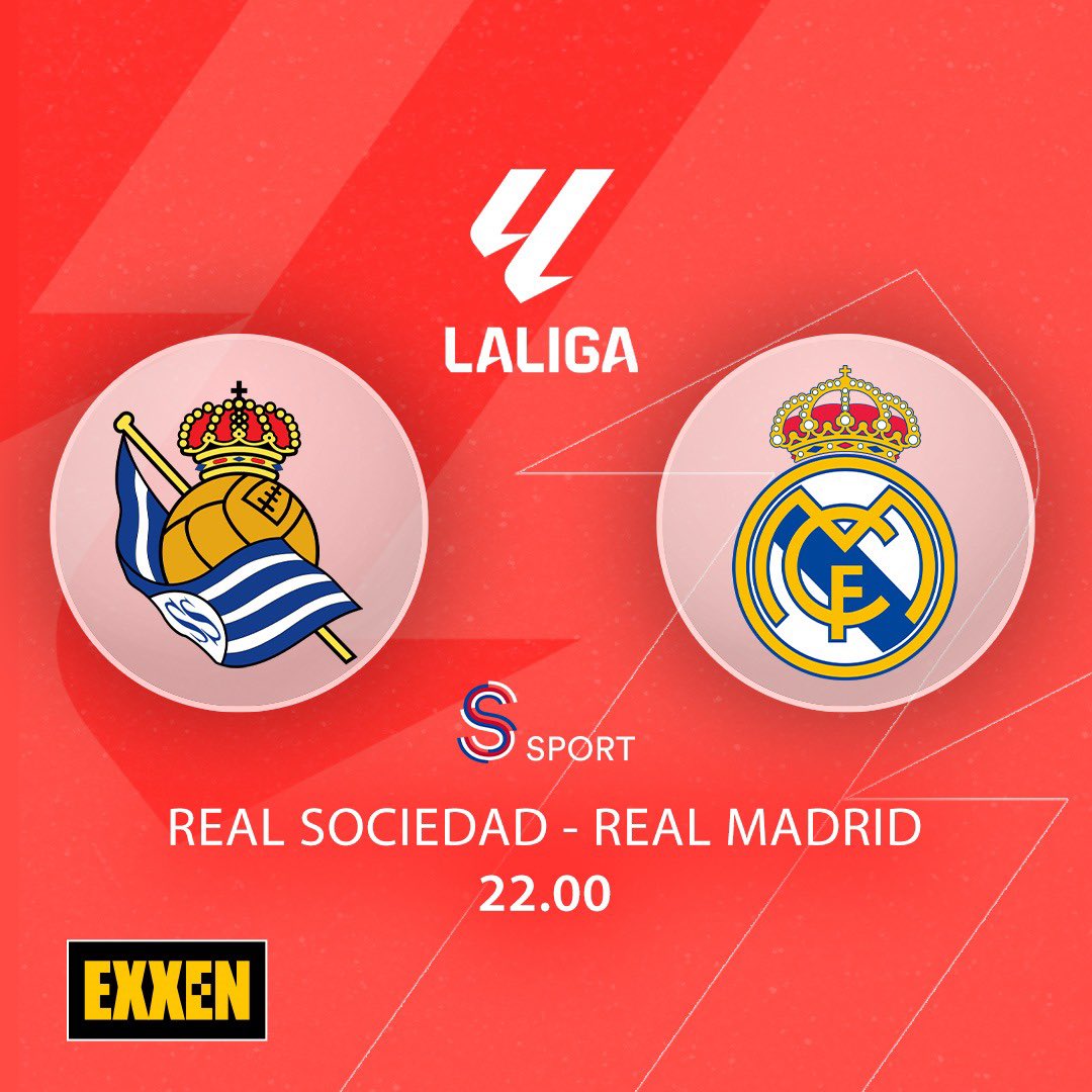'Real Sociedad - Real Madrid' karşılaşması bu akşam 22.00'de S Sport'tan canlı yayınla EXXEN'de.