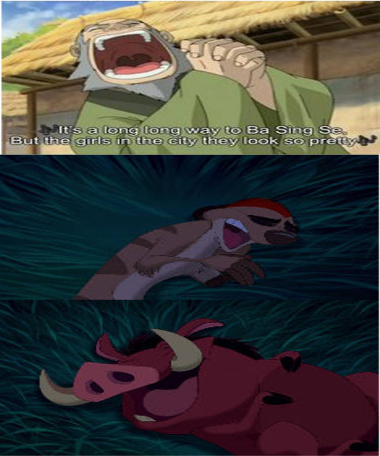 Timon and Pumbaa suddenly laughed of Iroh singing like that. #crossover #crossoverfanart #disneycrossover #thelionking #disneymeme