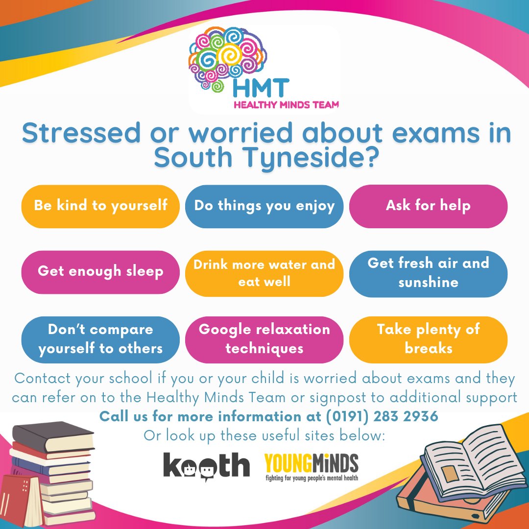 Read these top tips from the Healthy Minds Team if you're feeling worried or stressed about any upcoming exams! The service is free and confidential for children and young people to improve mental health outcomes. More 👉 bit.ly/3wlb6su #StressAwarenessMonth