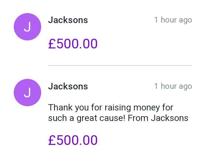 You may recall that I did a stitch for my fundraiser for @HullFoodbank at @JacksonsBread last month. Well, today I was completely blown away by this extremely generous donation by the company (and yes, 2 x £500 is correct - I did check 😊). Thank you so much!