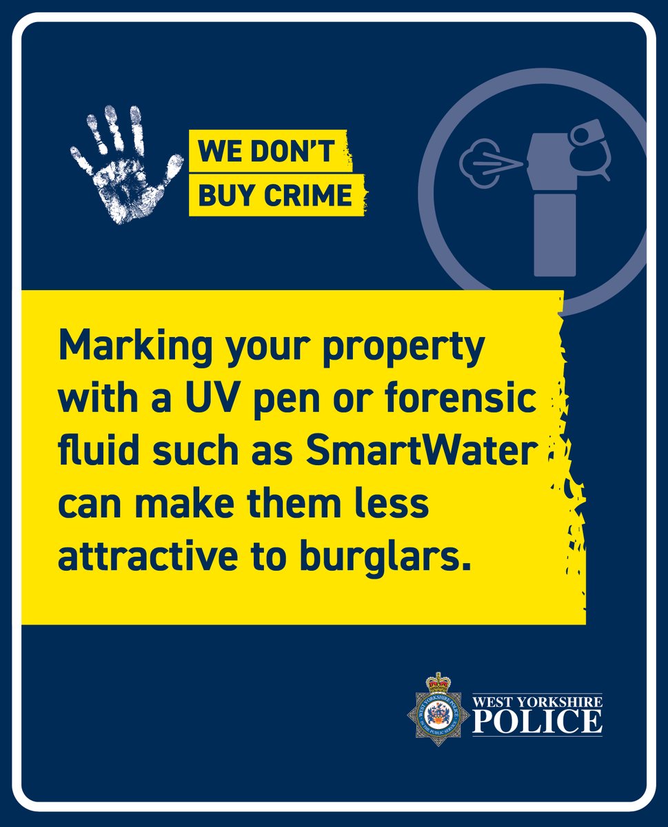 Are you doing everything you can to protect your property? Marking your property with a UV pen or forensic fluid can make them less attractive to burglars. Read more about our crime prevention packs here: westyorkshire.police.uk/news-appeals/a…