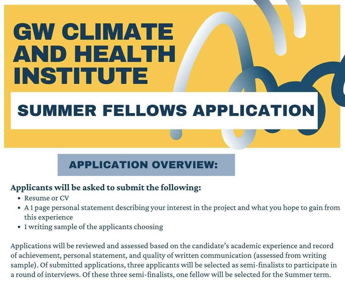GW Climate & Health Institute (@gwclimatehealth) on Twitter photo Just under 2 weeks left to apply for our Summer Research Fellowship! Open to all <a href="/GWtweets/">GW University</a> students; learn more here 👉 bit.ly/3VT3GHn and apply here 👉 bit.ly/3xVBppR Just under 2 weeks left to apply for our Summer Research Fellowship! Open to all <a href="/GWtweets/">GW University</a> students; learn more here 👉 bit.ly/3VT3GHn and apply here 👉 bit.ly/3xVBppR