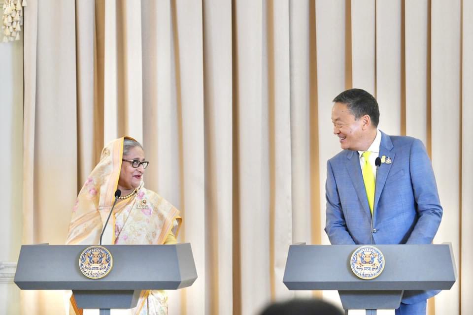 🇹🇭🇧🇩PM @Thavisin met with PM Sheikh Hasina of #Bangladesh, during her trip to Thailand to promote trade/investment by starting FTA talks by 2024 & medical tourism. They discussed regional/international issues, witnessed signing of key documents & held joint press con. (26 Apr 24)