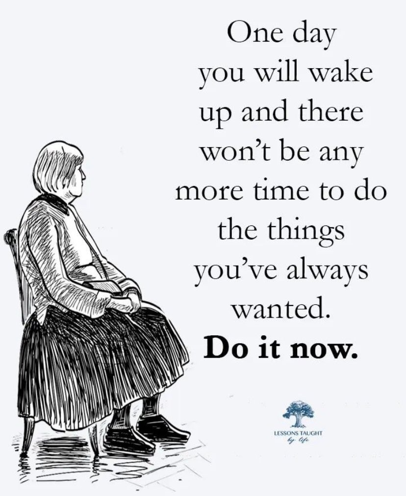 Do it now, for one day, wake up you will, and time there won't be! Don't delay, act today! #TimeIsNow #SeizeTheMoment #JoyTrain #SuccessTRAIN #StarfishClub @RockChristopher @SusanCanning11 @melanie_korach @eunika_antos @Indra_Bartona @a_perna @Tricia44729753 @FeliceStarbrook…