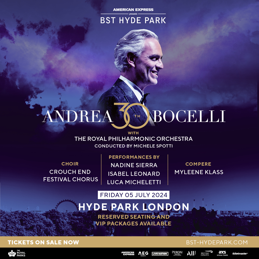We're excited to announce some very special guests joining @AndreaBocelli at American Express presents BST Hyde Park this summer ✨ We welcome compere @KlassMyleene, performances from opera stars #NadineSierra,@IsabelLeonardNY and Luca Micheletti, and @thechoir 🎶 The world's…