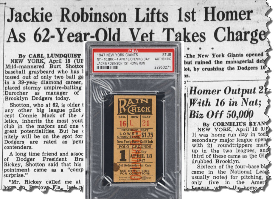A year to the day after his first professional homer, Jackie Robinson made history with his first in the big leagues. Only a few ticket stubs survive to this day and one of them is up for auction >>> sportscollectorsdaily.com/rare-stub-from…