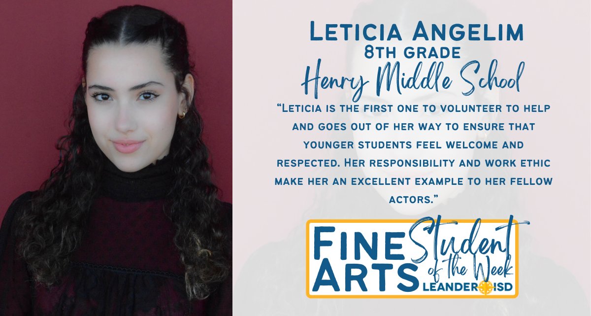 Leticia Angelim from @HenryHawksLISD is this week's #1LISD Fine Arts Student! “Leticia is the first one to volunteer to help & goes out of her way to ensure that younger students feel welcome and respected,” Teacher Lorri Boyd said. ℹ️ bit.ly/4buENXl #NoPlaceLikeLISD