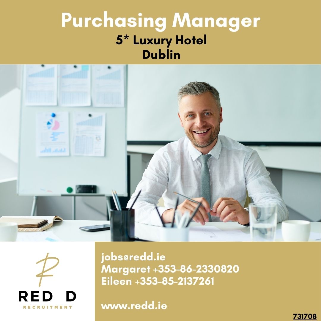 Purchasing Manager 5 Star Luxury Hotel – Dublin Red D are recruiting a Purchasing Manager for a leading 5 Star luxury hotel in Dublin. Click the link below to apply! ⬇ redd.ie/jobs/6062-fina… or reach out to Margaret or Eileen via the contact information on the image. 📲