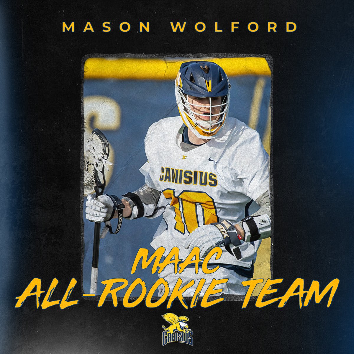 Congratulations to freshman attackman Mason Wolford on being named to the @MAACSports Men's Lacrosse All-Rookie Team! Wolford led the Griffs with 25 goals and ranked second on the squad with 32 points #Griffs