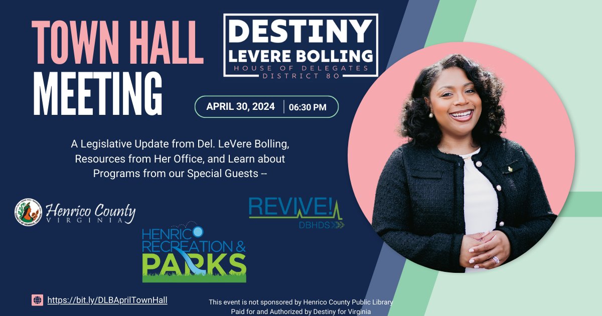 Hey!👋Have plans for next Tuesday? (04/30) If not, join us at my 1st town hall at Fairfield Library! I'll give a legislative recap of my 1st General Assembly session and be joined by special guests to discuss their wonderful programs! ✔️Register here: forms.gle/h4oNF94nvFVdYp…