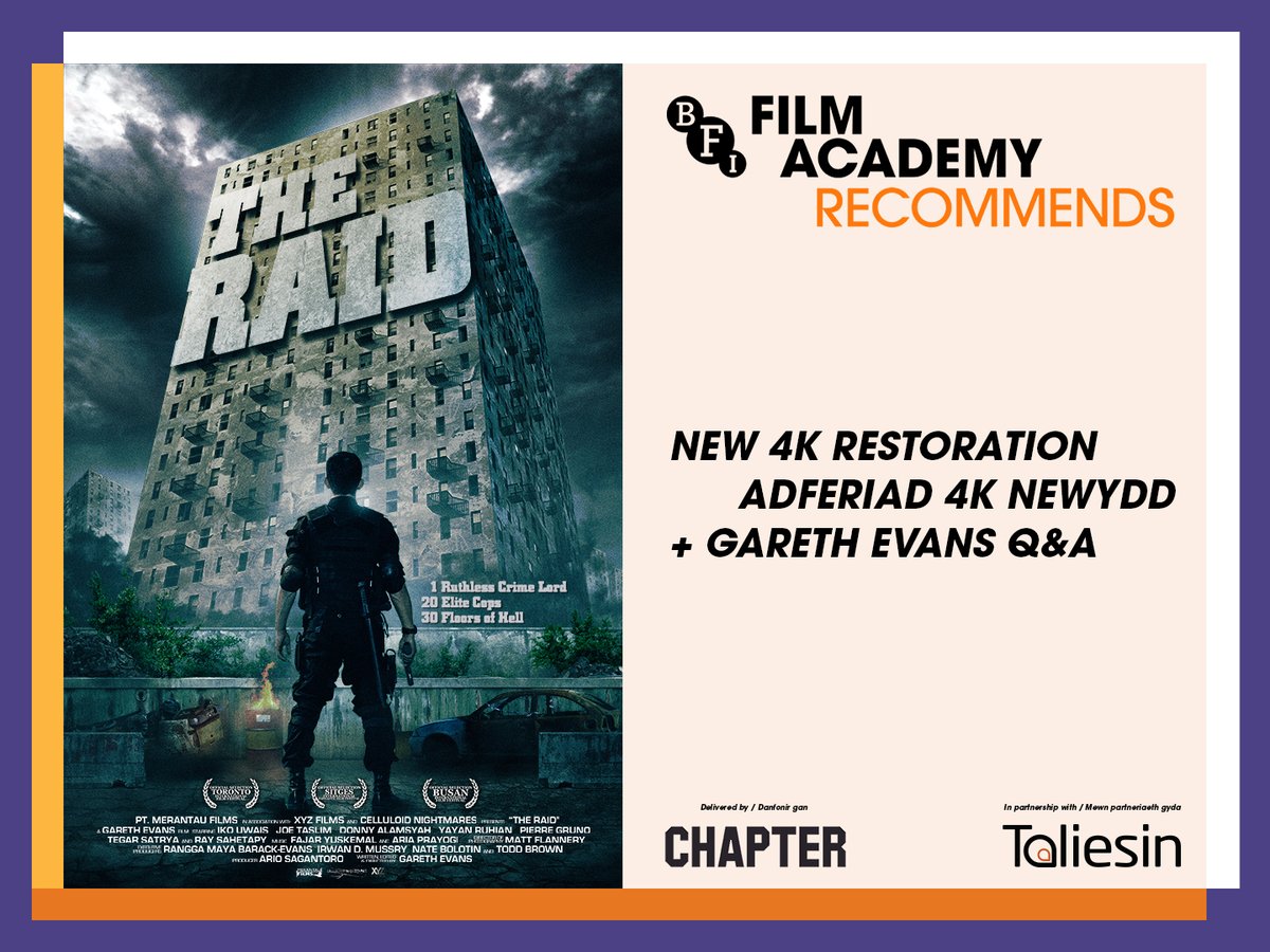 Very excited that the new 4K remaster of THE RAID will be screening at @TaliesinSwansea, with an in-person intro/Q&A from Gareth Evans! 7:30pm, 18.05.2024. Tickets: taliesinartscentre.co.uk/en/cinema?id=6… (only £3 for 18-25s) This @bfifilmacademy event is supported by #NationalLottery.