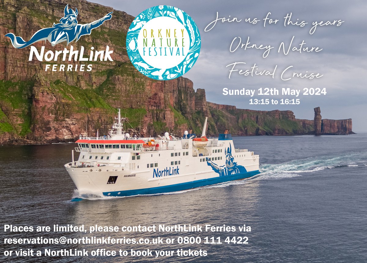 Delighted to announce this year's #Orkney Nature Festival will see the return of our popular #wildlifecruise Sun 12th May 2024 1315-1615

☎️08001114422 (free from UK landlines/mobiles) 
🎟️£20 Adults £10 Children FREE for infants

Profits donated to @RSPB

#RSPB #ScotlandIsCalling