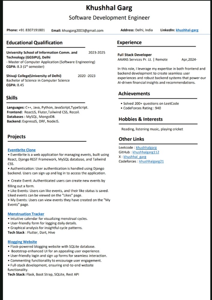 This is my Resume. Review it, Roast it. Open for feedback. Open to work.
