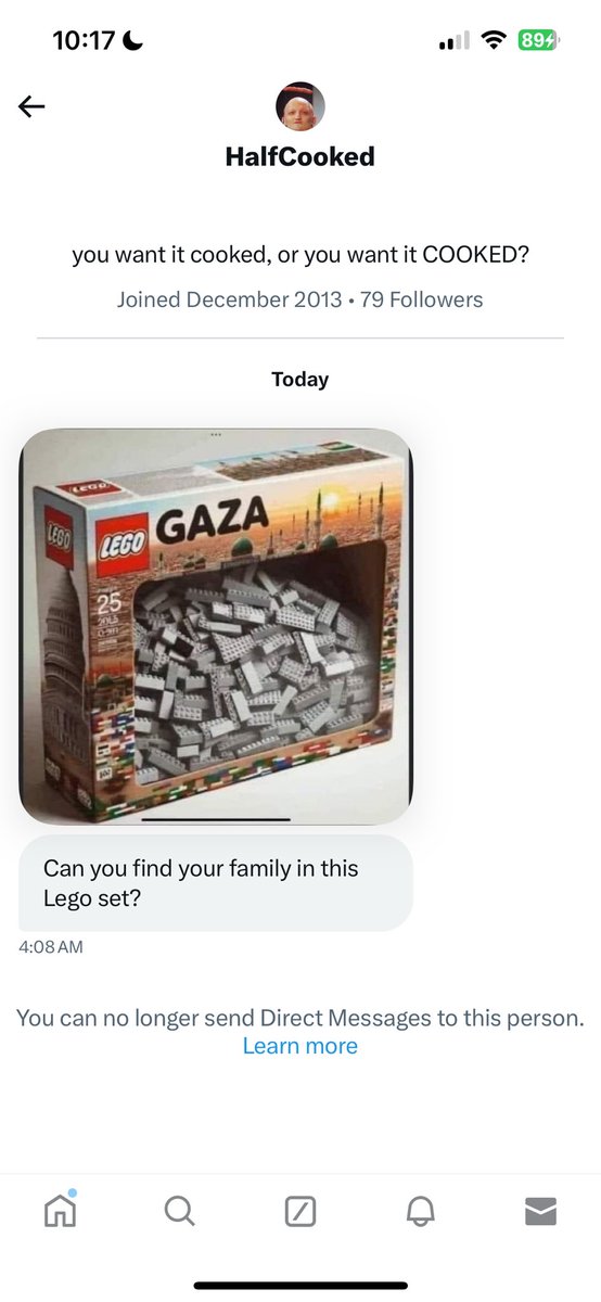 just one of the DM’s I get from zionists as a palestinian-american. they take joy in this.