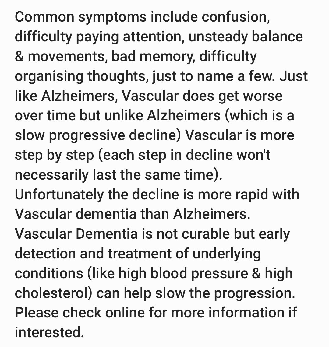 Dementia Fact Friday. 

Vascular Dementia.

 💜
#DementiaFactFriday #Dementia #Alzheimers #DementiaAwareness