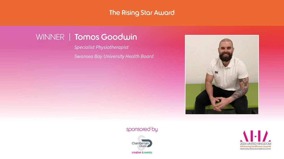 🌟Congratulations to Rising Star - Tomos Goodwin, Specialist Physiotherapist, @SwanseabayNHS a mature student with a military background who set up a staff wellbeing programme in the hospital gym 🌟
#AHAwards