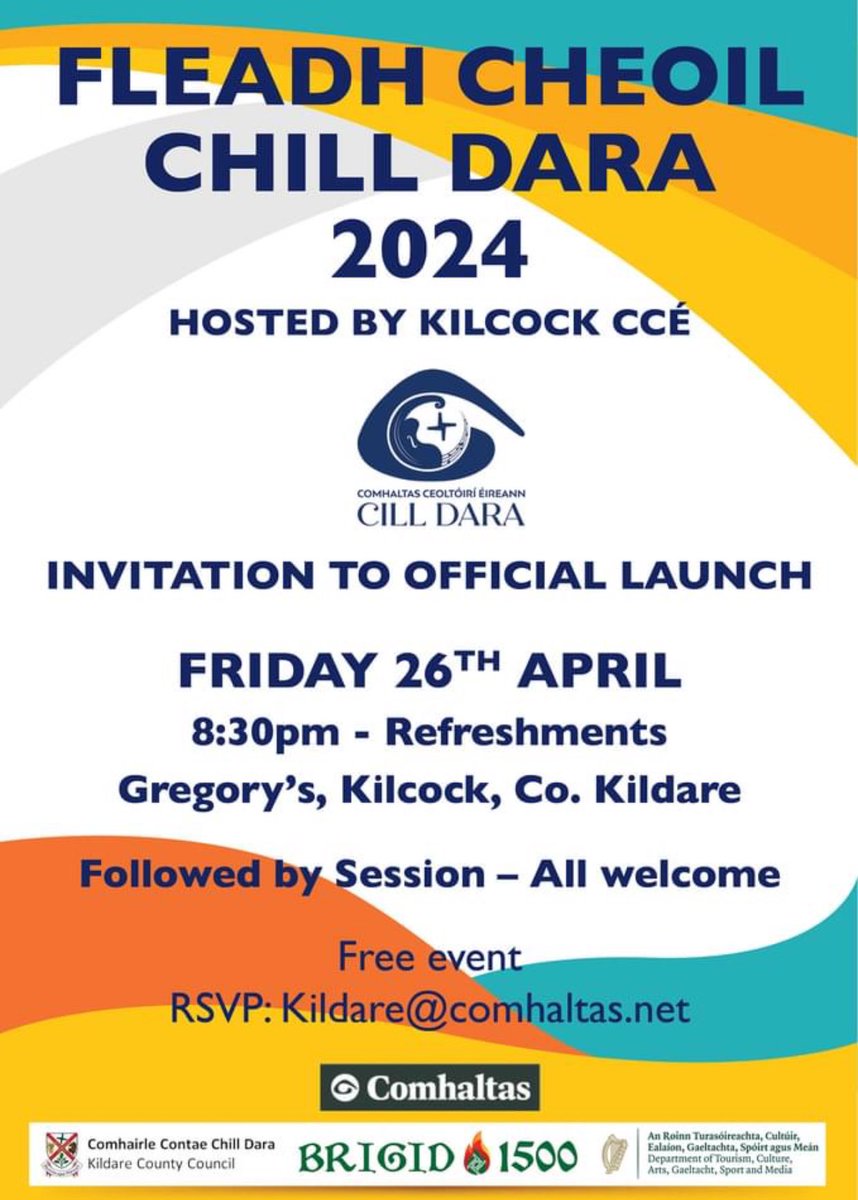 NÁ DÉANAIGÍ DEARMAD!!!Launch of Fleadh Cheoil Chill Dara will take THIS EVENING in Gregory’s Kilcock. All welcome. Details👇🏻👇🏻👇🏻