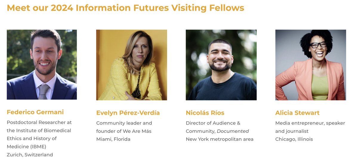 Thrilled to introduce Alicia Stewart, @EvelynPR, @fedgermani, and @nicorios to @Brown_SPH's Information Futures Lab as 2024 Visiting Fellows! Their expertise will drive impactful projects addressing the information crisis head-on. #IFLFellows #Innovation. tinyurl.com/bdcvkdhd