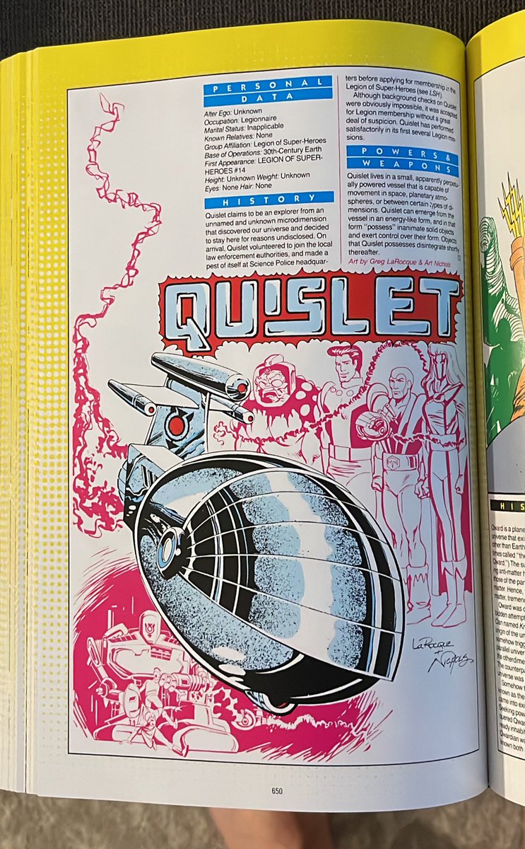 TGIF everyone! Today’s Who’s Who entry is everyone’s favorite energy in a floating bowl, Quislet! Count me as a fan. Artwork by the great Legion artist Greg LaRoque and Art Nichols… #WhosWho #LongLivetheLegion #LegionofSuperHeroes #DCcomics #comics