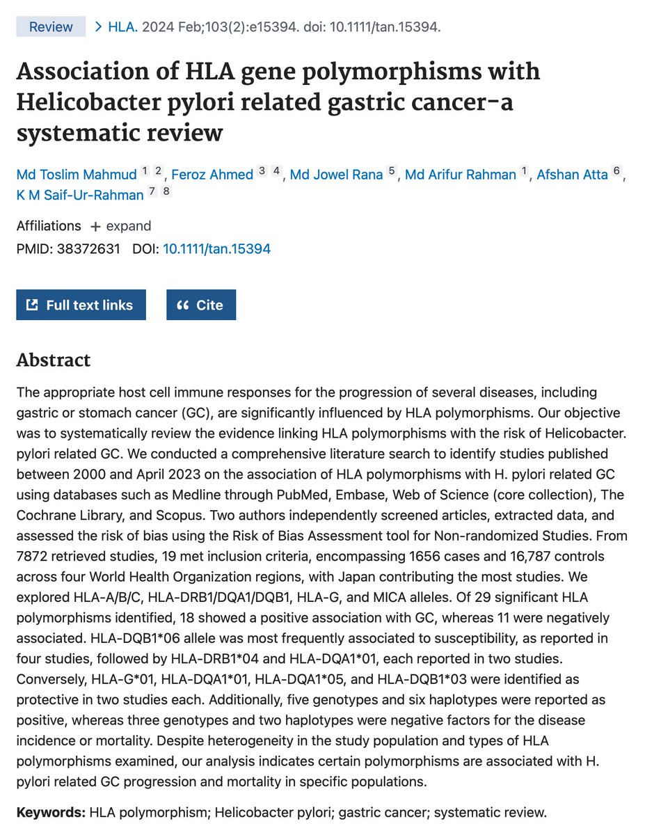 Research reveals HLA polymorphisms' significant impact on Helicobacter pylori-related gastric cancer risk, offering new insights into disease susceptibility. #GenomicMedicine #HLA #CancerRisk