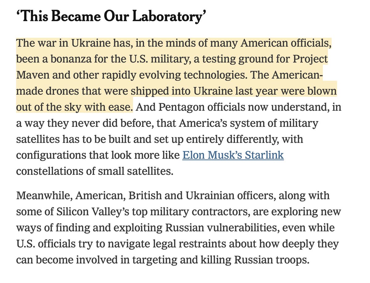 Secondo il NY Times, l'attuale conflitto in Ucraina rappresenta “a bonanza for the US military” e un laboratorio per sperimentare tecnologie in rapida evoluzione. In particolare, ufficiali occidentali, ucraini ed esperti di Silicon Valley esplorano “new ways”.