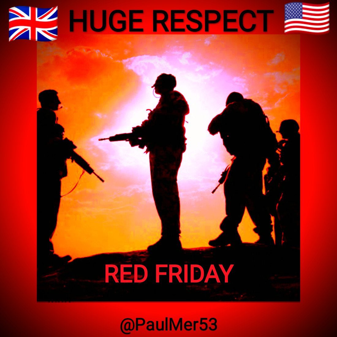 My First chance of the year to say have a Happy Red Friday 🇬🇧🇺🇸🇬🇧🇺🇸 We wear the Red out of Respect. Until all our Troops both home and abroad are back safely. Also Remembering All those who have payed the ultimate Sacrifice 🇺🇸🇬🇧🇺🇸🇬🇧 @PaulMer53 🇬🇧🇺🇸👊👊🇺🇸🇬🇧