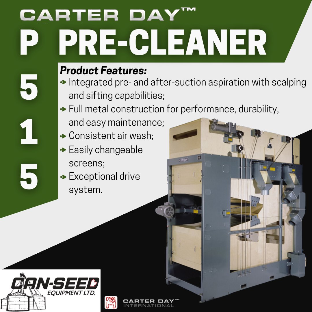 Designed to meet your high capacity cleaning requirements.
Carter Day International's P515 Pre-Cleaner features integrated pre- and post-suction aspiration, as well as scalping and sifting capabilities, to provide higher quality cleaning performance than that of typical