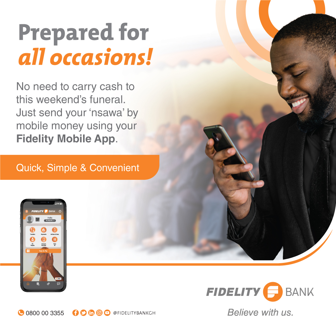 fidelitybankgh's tweet photo. Make your weekends hassle-free! Go cashless with Fidelity Mobile App for all your needs.
#NoMoreCashHassle #FidelityMobileApp #BelieveWithUs https://t.co/F5txZu1ATA