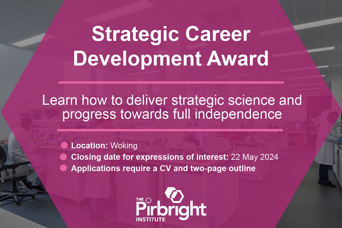 📣 Attention early-career researchers! The Pirbright Strategic Career Development Award (CDA) provides experience and independence to support career development while delivering strategically important science. Find out more and apply ➡️ ow.ly/9EWI50Rp55L