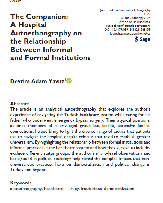 Bitter sweet news: an autoethnography I wrote about institutions and democratization based on my experience helping my dad during heart surgery came out. What started off as writing to process turned out to be more social scientific thanks to the passion he instilled in me.