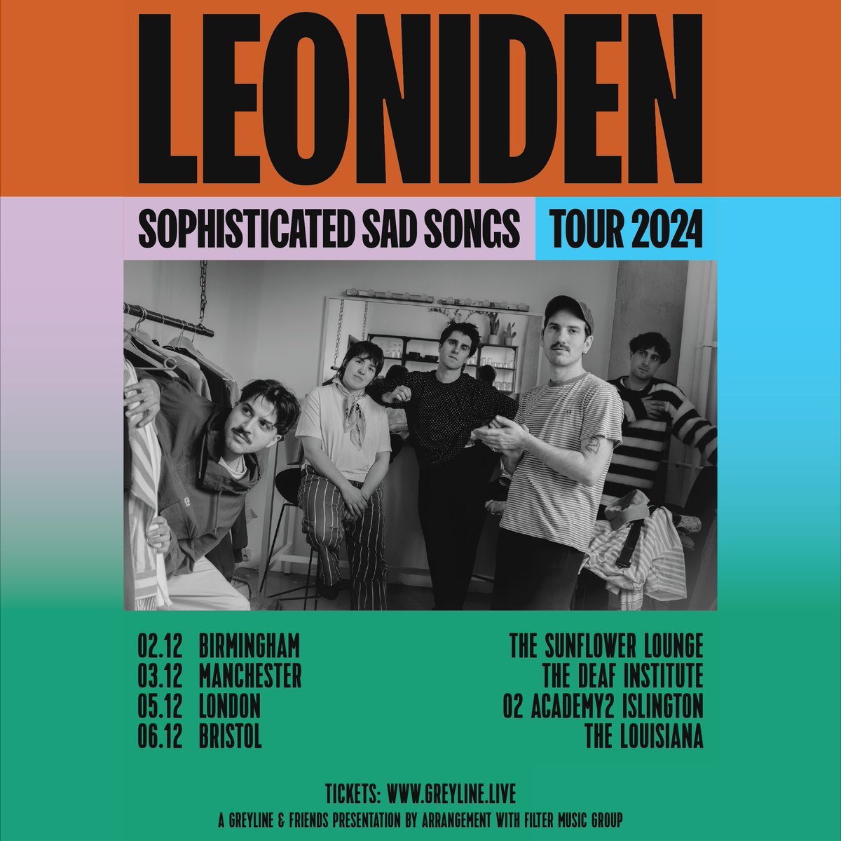 German five-piece #Leoniden are heading out on their ‘Sophisticated Sad Songs – Tour 2024’ to celebrate their fourth album of the same name. 🗓️ Thu 5 Dec @O2AcademyIsl 🎟️ Find tickets 👉 amg-venues.com/rV6f50Rp64f