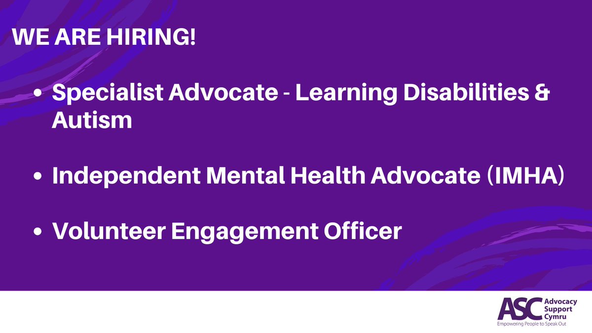 It's not too late to get your applications in!

Join our growing Team

Apply by Tue 30th April* bit.ly/46YPvTF 

#WeAreHiring #Vacancies #Jobs #Advocacy #Advocates #LearningDisabilities #Autism #Volunteer #Volunteering #JoinOurTeam #Wales #Cymru

*IMHA by Mon 29th April