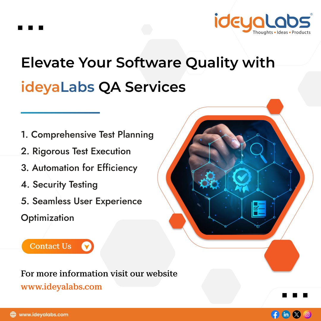 Unlock Quality Assurance Excellence with #ideyaLabs! Our QA services ensure robust, reliable, and seamless #softwaresolutions. From #testplanning to execution, we've got you covered every step of the way. Elevate your software quality with #ideyaLabs #QAservices