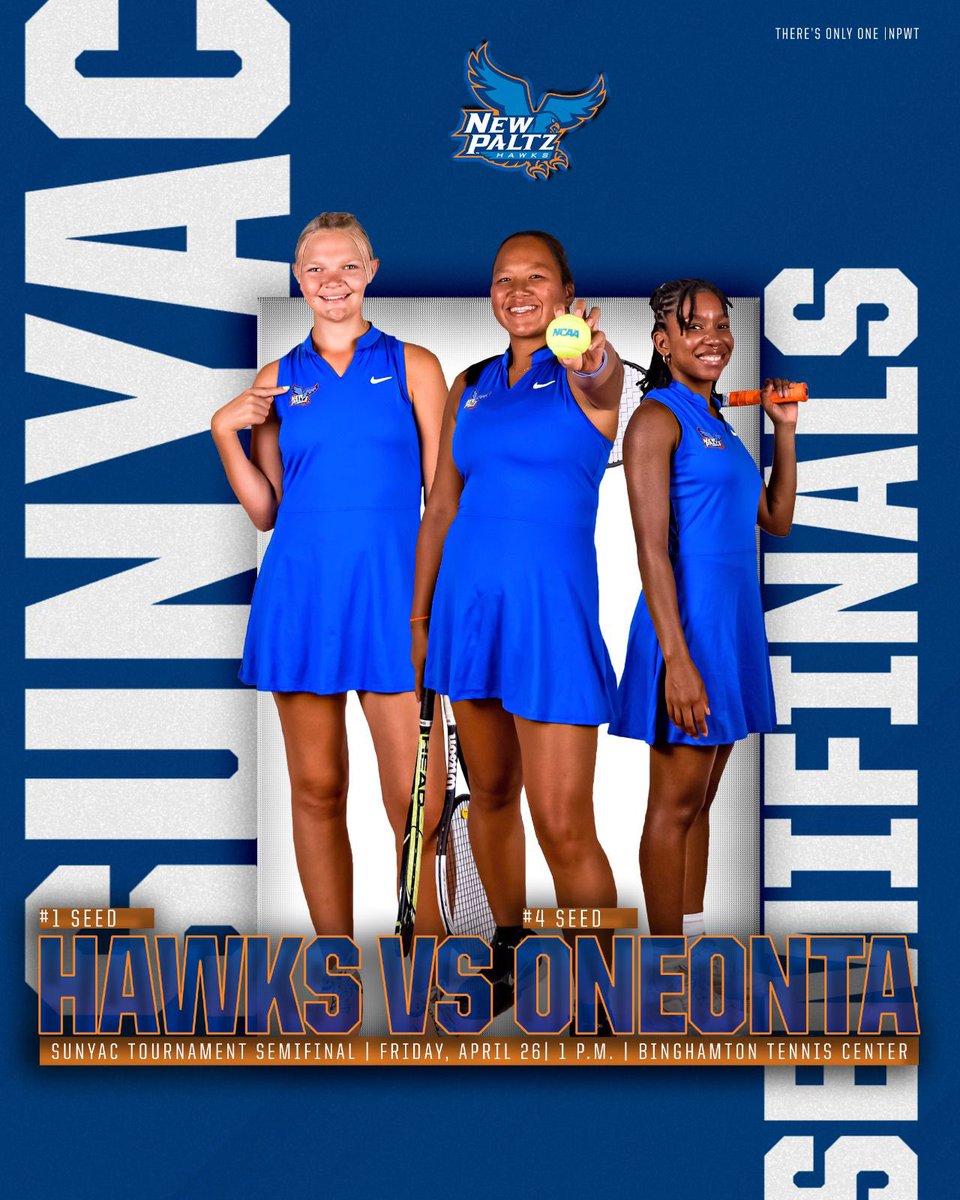 Friday means #GAMEDAY for the Hawks!🔷🔶
.
🟧 New Paltz Tennis vs Oneonta for the SUNYAC Semifinal 1PM at Binghamton Tennis Center!
..
#nphawks #npwten #npbsb #npsb #suny #newpaltz #sunyac #theresonlyone