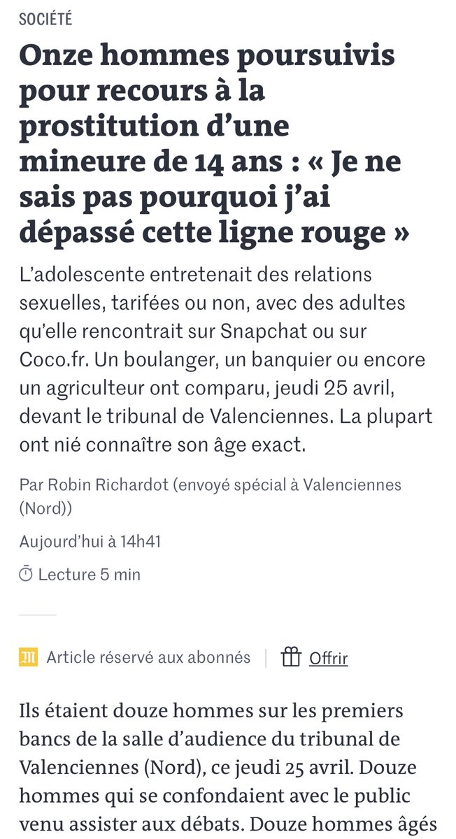 Pas de consentement en dessous de 15 ans. L’adolescente n’entretenait rien du tout. Un meilleur chapeau pour cet article : « 10 euros le viol d’enfant ; ils ne voient pas le problème ».