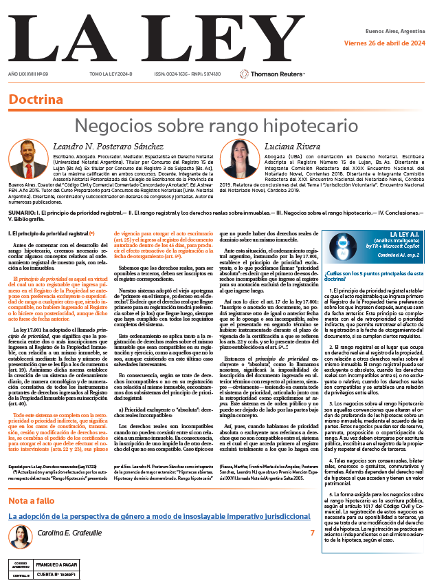 🗞️[𝗛 𝗢 𝗬 en el #DiarioLaLey ]                              

✍🏻Doctrina por Leandro N. Posteraro Sánchez y Luciana Rivera. 

⚖️Nota a fallo por Carolina E. Grafeuille ''La adopción de la perspectiva de género a modo de insoslayable imperativo jurisdiccional''