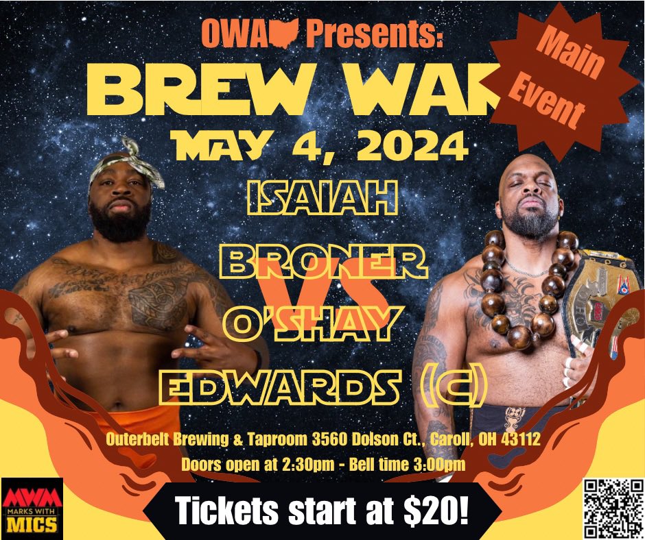 💥ICYMI💥

These two behemoths are ready for a fight! Are you? #BrewWars

Doors 2:30pm
Bell 3:00pm

🎟️ tinyurl.com/outerbelt4

#liveprowrestling #prowrestling #outerbeltbrewing