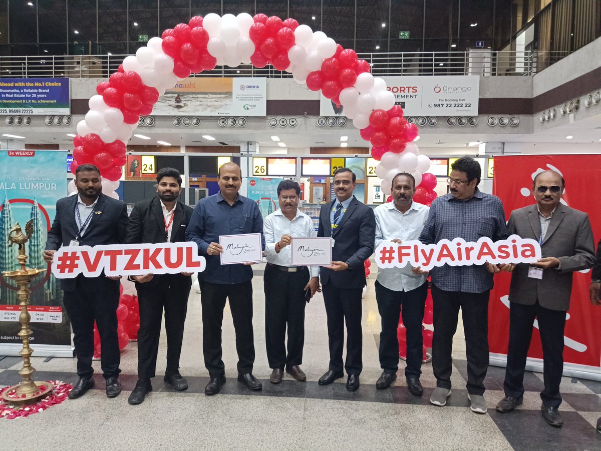 (1/2)One more feather is added to glory of Visakhapatnam Airport. From today 26-04-2024, a new international flight by AirAsia to Kuala Lumpur from Visakhapatnam Airport commenced its operations. This flight arrives at 21.30 and departs 22.00 hrs from Visakhapatnam