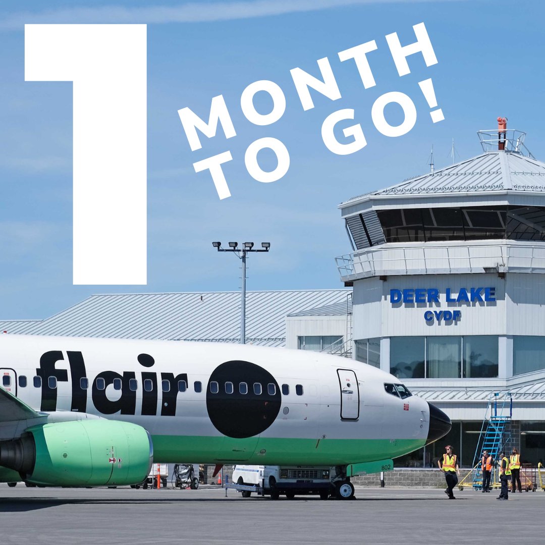 We're counting down to the day when @flairarlines returns to our runway! 

✈️ Direct Flights ✈️ 
Deer Lake ↔️ Toronto
Deer Lake ↔️ Kitchener-Waterloo 
Running three times a week from May to October, 2024

#ydf #exploreNL