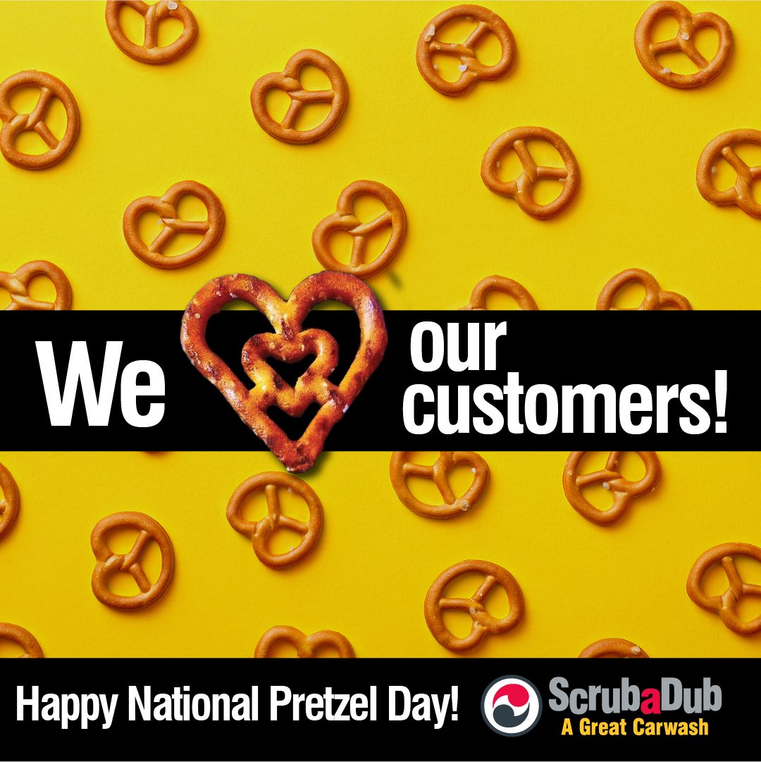 Happy #NationalPretzelDay! 🥨 Did you know that we offer FREE pretzels for customers with your wash? Pick up a pack next time you stop by! 

#ScrubaDub #Pretzels #SaltySnack