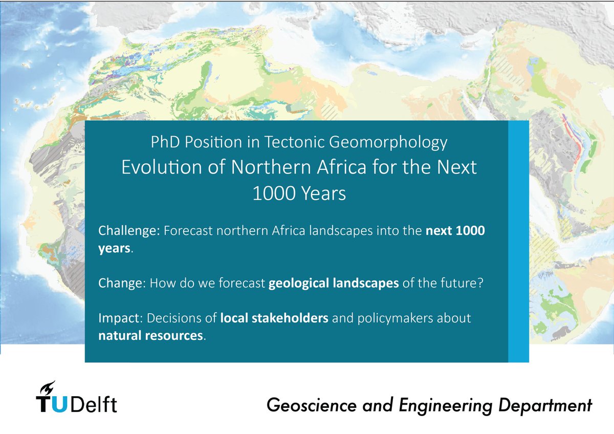 📢PhD position available at our section📢
Our colleague @rjgcharton is looking for a PhD candidate to investigate the #landscape evolution of Northern Africa and its impact on #society. 
For more info: tudelft.nl/over-tu-delft/…