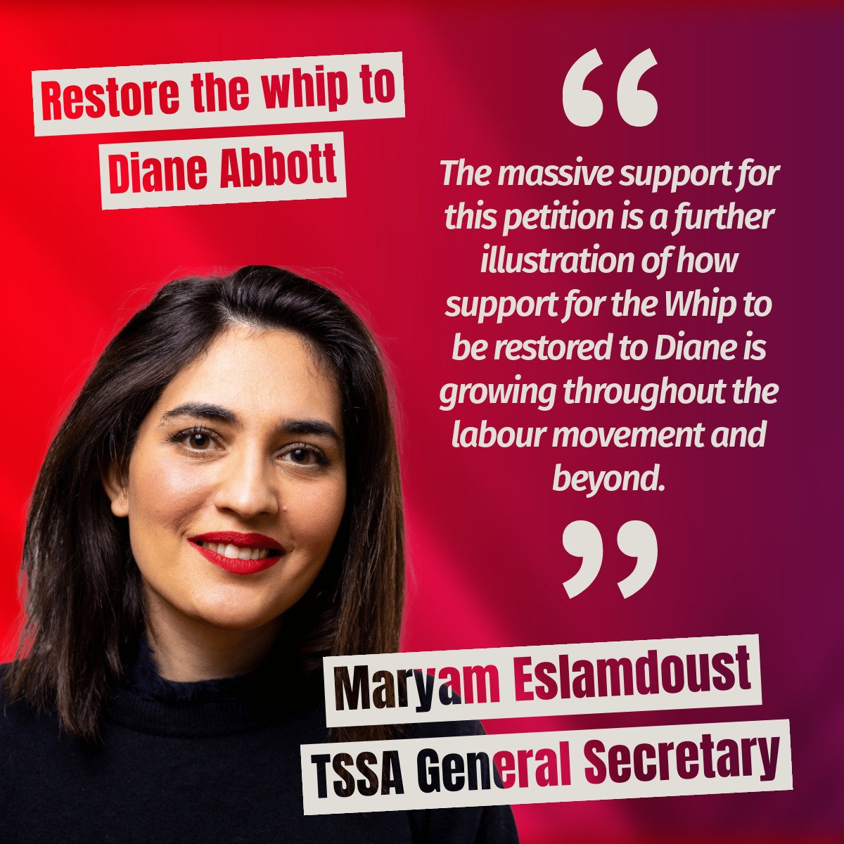 The @TSSAunion's General Secretary @MEslamdoust on the growing numbers showing their support for @HackneyAbbott and backing the campaign calling on Starmer to #RestoreTheWhip- you can join over 12,500 people in adding your signature to the petition here: actionnetwork.org/petitions/rest…