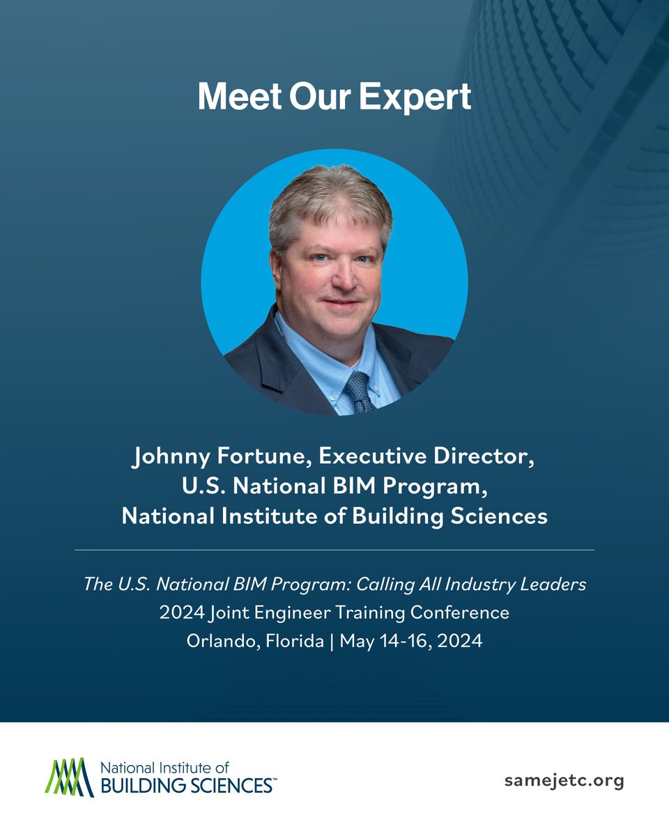 NIBS' Johnny Fortune will present at the 2024 Joint Engineer Training Conference & Expo next month! Learn more about this event that brings together uniformed engineers, gov civilians, industry leaders, young professionals, and innovators: samejetc.org #Engineering