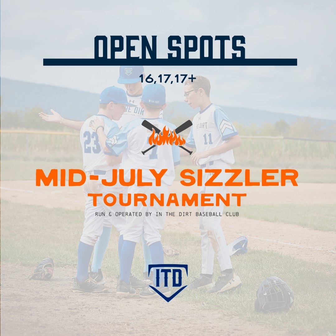 Ready to bring the heat on the diamond? 🔥 Join us for our mid-July Sizzler Tournament - spots are filling fast! ⚾ Info at the link below 👇 Mid-July Sizzler 📅 Date July 12 - 14, 2024 📍 Frederick, MD 🚨 Deadline to enter is July 5, 2024 pulse.ly/s3xmkpbk0x