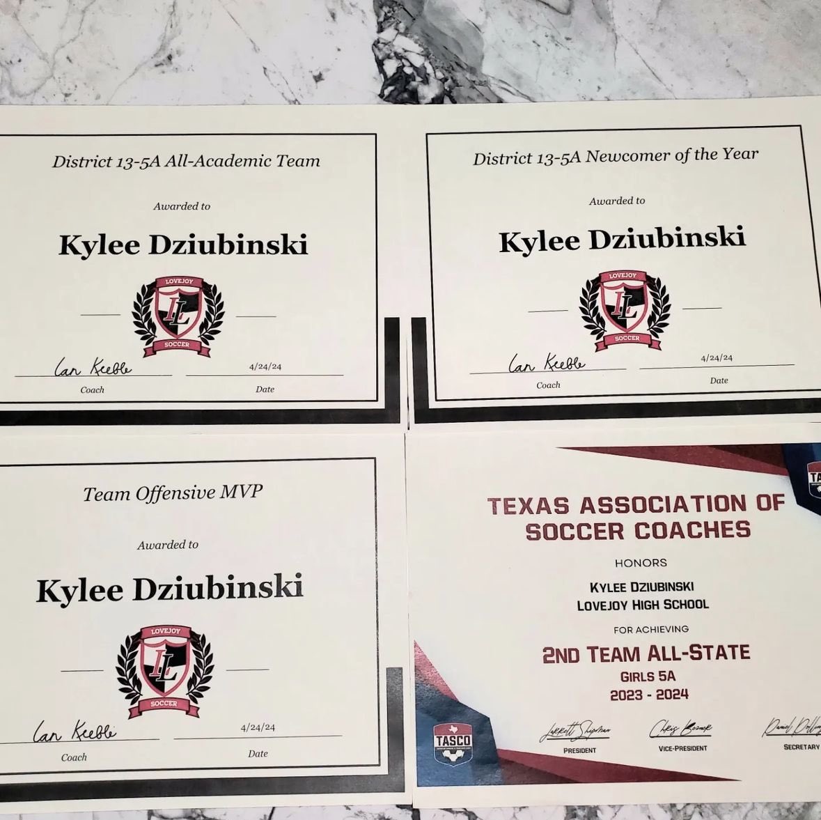 kylee dziubinski (@kylee_dzsoccer) on Twitter photo soccer banquet so thankful to receive TASCO 2nd team all-state, district newcomer of the year, academic all district, and voted team offensive MVP!! i wouldn’t be able to accomplish these awards without these amazing girls and amazing coaches. thank you <a href="/LOJOgirlsSoccer/">Lovejoy Girls Soccer</a> ❤️❤️ soccer banquet so thankful to receive TASCO 2nd team all-state, district newcomer of the year, academic all district, and voted team offensive MVP!! i wouldn’t be able to accomplish these awards without these amazing girls and amazing coaches. thank you <a href="/LOJOgirlsSoccer/">Lovejoy Girls Soccer</a> ❤️❤️