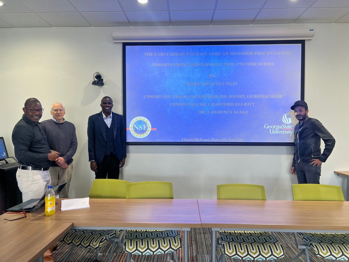 A big kudos to geology M.S. student Mark Ajilit Elungat on the successful defense of his thesis - "The Early Holocene East African Monsoon Precipitation: Insights from High-Resolution δ18O Time Series" - yesterday! 🙌🥳 Way to go Mark!