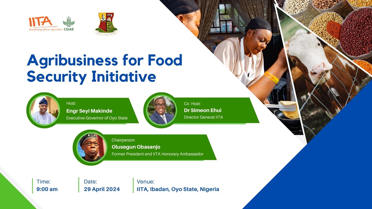 Join us on Monday 29 April 2024 for a one-day Agribusiness for Food Security Initiative Forum in partnership with the @oyostategovt. The high-level event will focus on showcasing how multilateral partnerships among public, private, and development institutions can support food